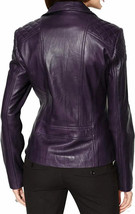 Women Genuine Lambskin Purple Leather Jacket Motorcycle Slim Fit Biker S... - $107.30+