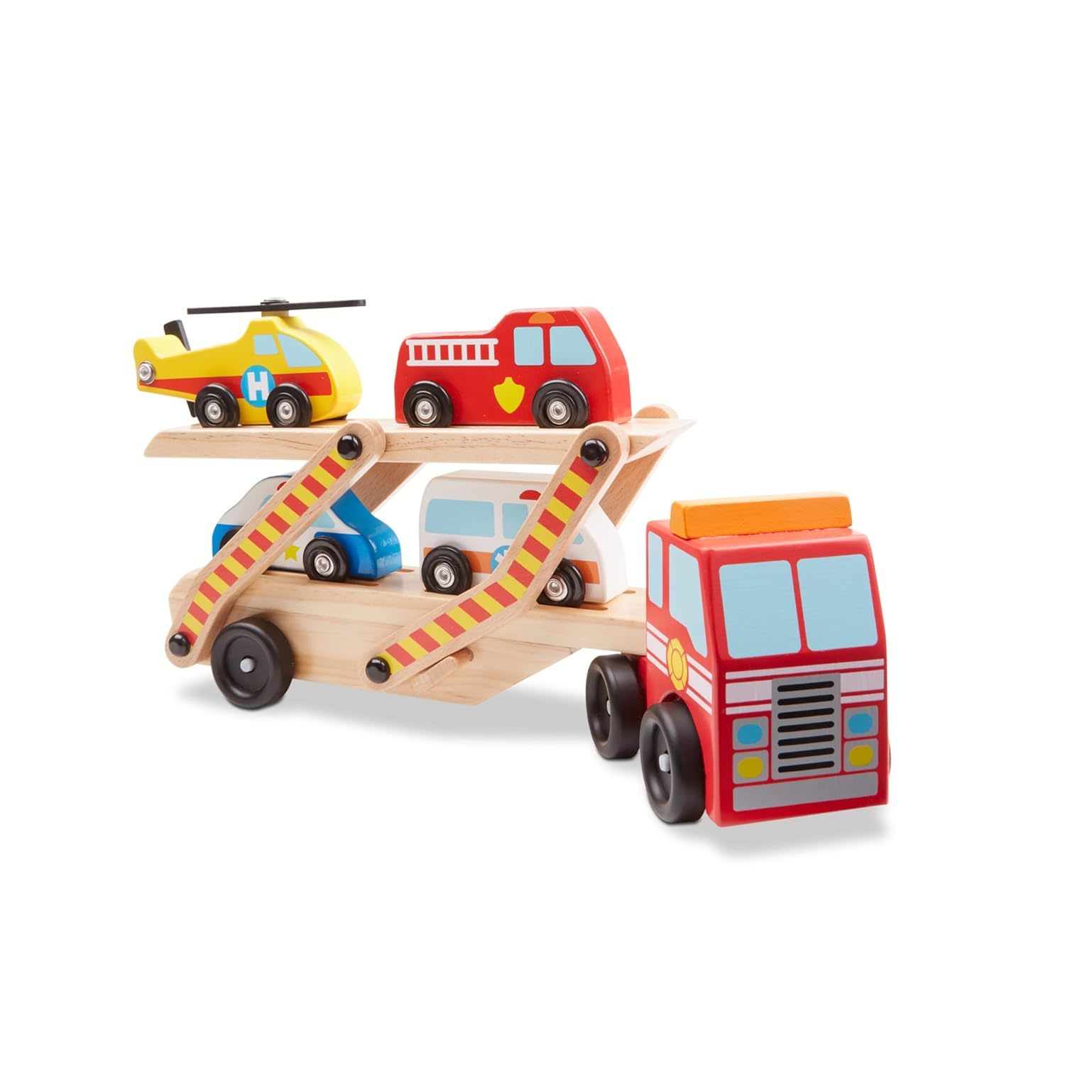 Primary image for Melissa & Doug Wooden Emergency Vehicle Carrier Truck With 1 Truck and 4 Rescue 