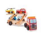 Melissa &amp; Doug Wooden Emergency Vehicle Carrier Truck With 1 Truck and 4... - £32.06 GBP