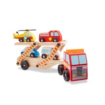 Melissa &amp; Doug Wooden Emergency Vehicle Carrier Truck With 1 Truck and 4 Rescue  - £31.45 GBP