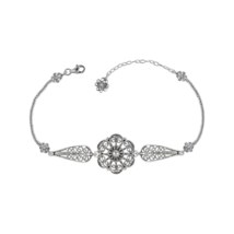 Sterling Silver Filigree Art Daisy Flower Design Woman Link Bracelet - £51.91 GBP