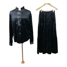 Circle T Western Skirt Set M Black Velvet Maxi Long Sleeve Shirt Buttons... - £62.76 GBP
