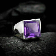 2Ct Princess Cut CZ Amethyst Band Men&#39;s Engagement Ring 14K White Gold Plated - £89.69 GBP