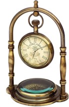 Antique Brass 1856 Table clock &amp; Desk Clock Royal Dail Watch with Compass Item - £30.96 GBP