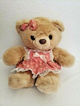Vintage Walmart Teddy Bear Plush Stuffed Animal Tan Pink Flower Pinafore Dress - £23.72 GBP