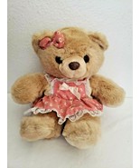 Vintage Walmart Teddy Bear Plush Stuffed Animal Tan Pink Flower Pinafore... - £23.34 GBP