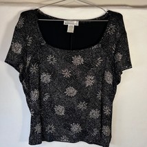 Dressbarn Sparkly Top Black Silver Embellished Party Cocktail Blouse Size L - $18.81