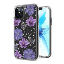 Floral Glitter Design Case Cover for iPhone 12 Pro Max 6.7 PURPLE FLOWERS - £5.40 GBP