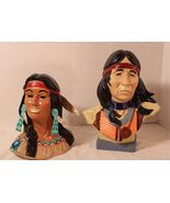 Native American Handcrafted Busts Of Indian Chief and His Wife - 1979 - $50.00