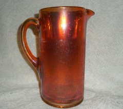 Vintage Jeannette Glass Co. Carnival Iridescent Marigold  &quot;Tree Bark&quot; Pitcher - £15.80 GBP