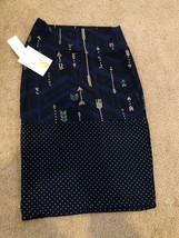 LuLaRoe Cassie Pencil Skirt Womens Sz XS Dipped Arrows Geo Solid Blue Print NWT - £9.04 GBP