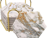 Drink Coasters with Metal Holder Stand, 8 Pcs Marble Design Ceramic Coas... - $34.15