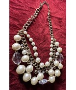 Ann Taylor Pearl And Crystal Statement Necklace Gold Setting - $410.86 MXN