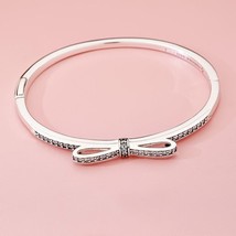 Valentine's Day 925 Sterling Silver Sparkling Bow Bangle with Clear CZ Bangle  - £27.97 GBP - £28.77 GBP