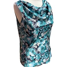 Ann Taylor Loft petite turquoise sleeveless cowl neck floral spandex blouse PS - £21.97 GBP