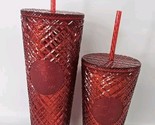 (2) Starbucks Winter Holiday Jeweled Tumbler - Red 24 Oz And 16 Oz Bundle  - €31,31 EUR