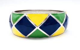 Vintage Blue Green Yellow Enamel Hinged Bangle Bracelet - £18.69 GBP