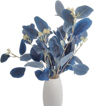 4Pcs Artificial Eucalyptus Leaves Stems Faux Eucalyptus Plant, Royal Blue - £29.93 GBP