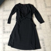 Black Solid Faux wrap dress merona Size Small Elbow Slv built in waist cincher - £19.62 GBP