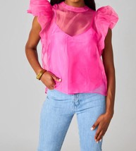 Buddylove kaycee organza ruffle sleeve top in Hot Pink - size S - £49.60 GBP