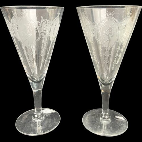 Tiffin Classic Water Goblets Glasses Nude Shawl Dancer Dancing Girl 7-1/4" Pair - $23.38