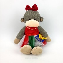 Build a Bear Joy Sock Monkey & Tutu Dress Girl Red Bow 18" Stuffed Plush Toy - $15.83