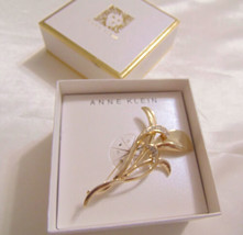 Anne Klein Gold Tone Simulated Diamond Lily Pin C292 - $8.28