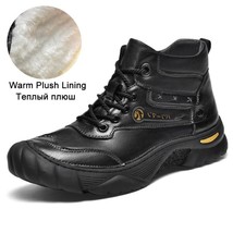 Winter Warm Plush Men Boots Leather Big Size 46 45 Snow Boots Outdoor Ankle Shoe - £63.53 GBP