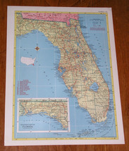1953 Vintage Map Of Florida Miami / Verso Georgia Atlanta - £15.08 GBP