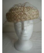 Vintage Womens Bumper Woven hat cream w/ Brown Band and net Union Made - $23.99