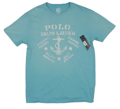 NEW! Polo Ralph Lauren T Shirt!  M  Faded Aqua  Nautical Coastal Anchor Print - £27.29 GBP