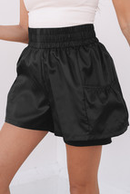 Black Elastic High Waist Pocketed Casual Shorts - $216.71 MXN