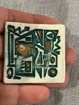 Vintage hand painted Tile abstract  Brooch pin - £19.66 GBP