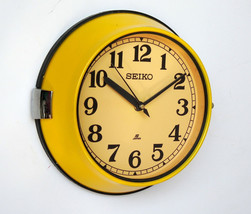 Vintage Maritime Seiko Wall Clock Slave Industrial Retro Ship Clock Yellow - $153.61