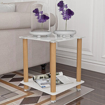 2-Piece White+Oak Side Table , 2-Tier Space End Table ,Modern Night Stand - £129.40 GBP