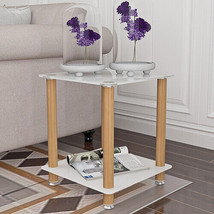 2-Piece White+Oak Side Table , 2-Tier Space End Table ,Modern Night Stand - $164.45