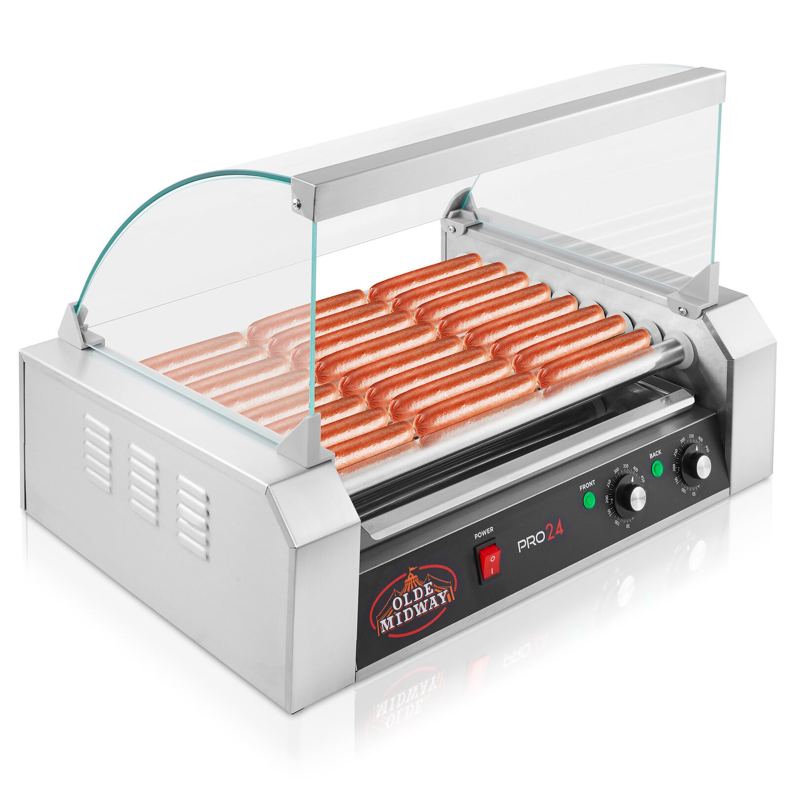 Commercial Electric 24 Hot Dog 9 Roller Grill Cooker Machine with Cover