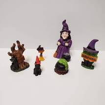 Witch Fairy Garden Kit, Miniature Halloween Village Set Skeleton black cat skull