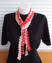 Red and pink scarves, skinny crochet scarf women, lace cotton scarves - $35.00
