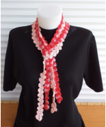 Red and pink scarves, skinny crochet scarf women, lace cotton scarves - £27.94 GBP