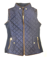 Cest Toi Vest Womens Small Navy Blue Quilted Zipper Pockets Accent Stret... - £6.93 GBP