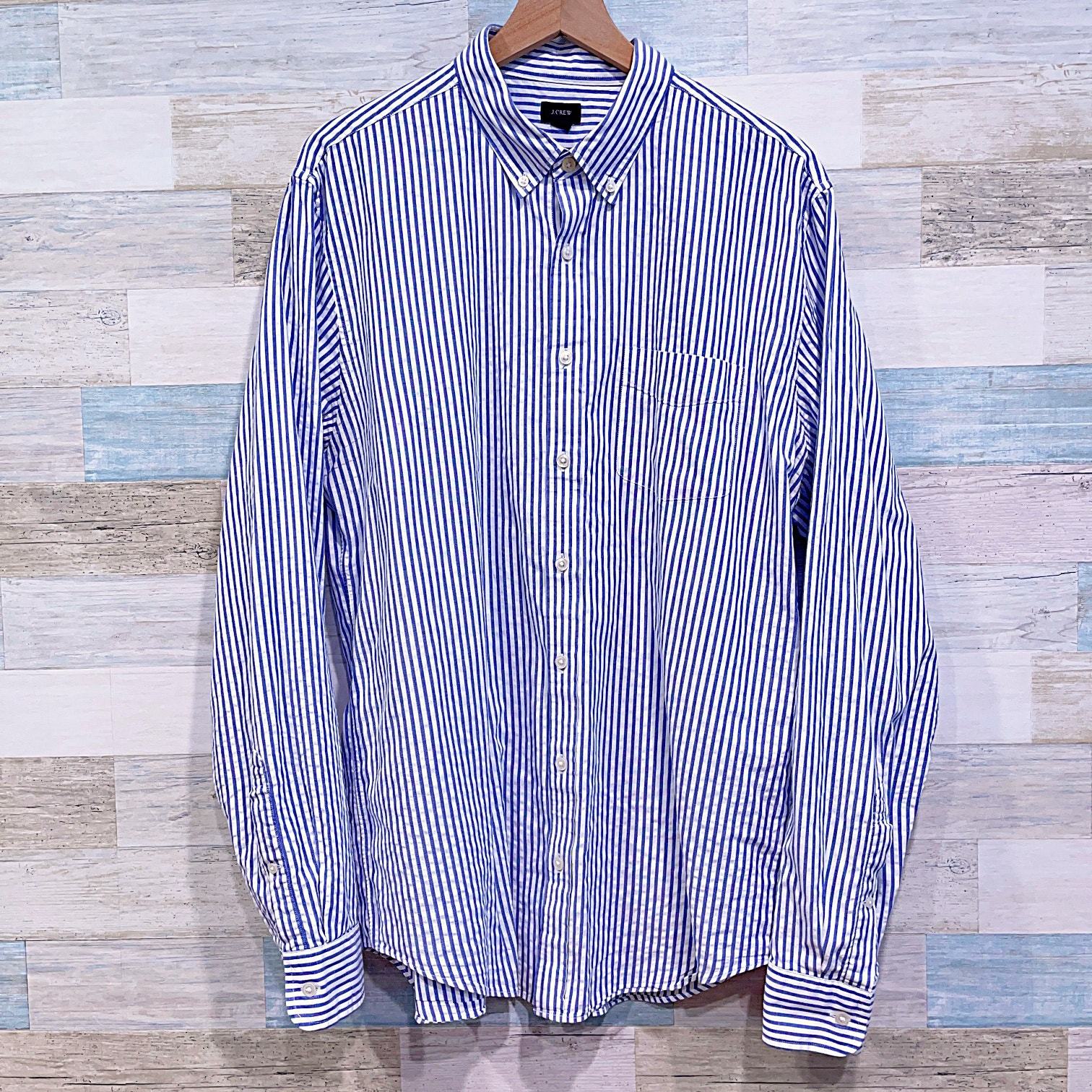 Primary image for J Crew Striped Oxford Shirt Blue White Long Sleeve Button Down Cotton Mens XLT