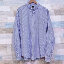 J Crew Striped Oxford Shirt Blue White Long Sleeve Button Down Cotton Mens XLT - £31.06 GBP