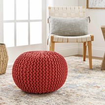 Contemporary Red Cotton Pennathur Pouf from India - $100.63