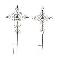 Set of 2 Scroll Design Metal Garden Stakes With Wind Bells - £31.46 GBP+