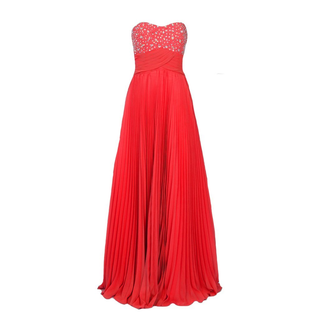 Kivary Women's A Line Pleated Chiffon Beaded Sequins Crystals Prom Evening Dress