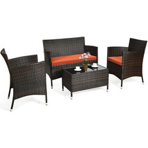 4 Pieces Comfortable Outdoor Rattan Sofa Set with Glass Coffee Table-Ora... - $5,012.15 MXN