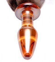 Frisky orange glass butt plug w/fox tail - £40.18 GBP