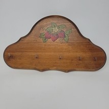 Vintage Wood Strawberry Key Holder Rack Cottagecore 70s 80s - £11.73 GBP