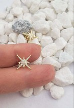 Dainty Star Studs Earrings Starburst Gold crystal Earrings Gift for Her Minimali - £31.84 GBP